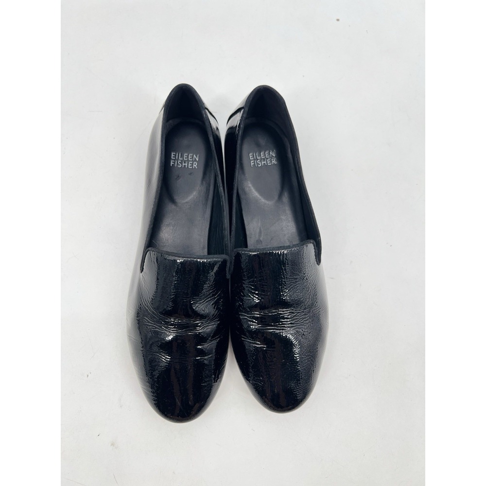 Eileen Fisher Black Patent Leather Loafers‎ Size 7.5 Slip-On Flats